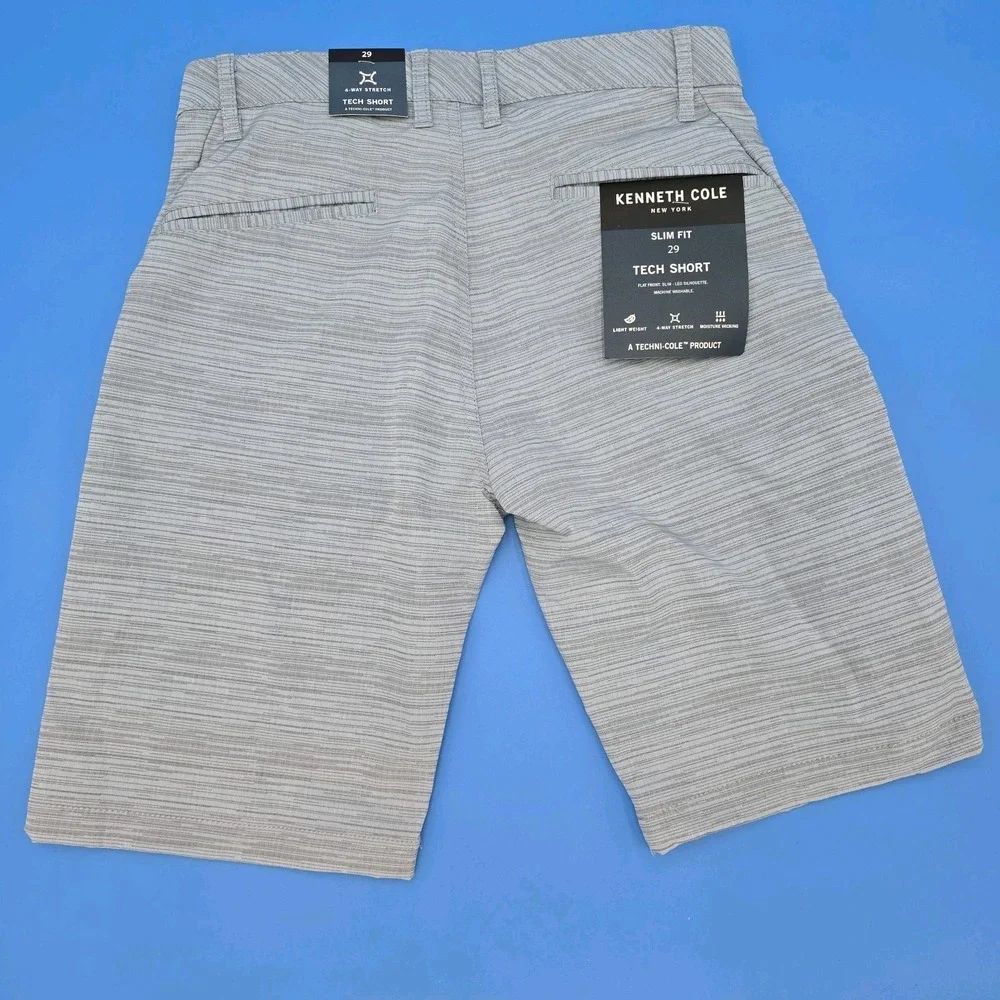 NEW Kenneth Cole Techni-Cole Men's Tech Stretch Slim Fit Shorts Light Grey Sz 29